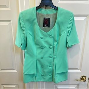 Faust Paris Vintage Green Short Sleeve Blazer And Skirt